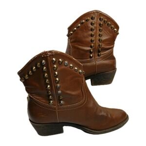 Rock Republic Ankle Boot Women Sz 7.5 M Brown Studded Billie Zipper Western#1509